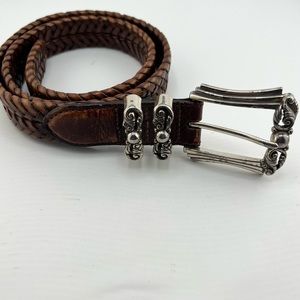 Brighton Braided Leather Belt Sz Medium/30 Chunky Silver Buckle/Boho